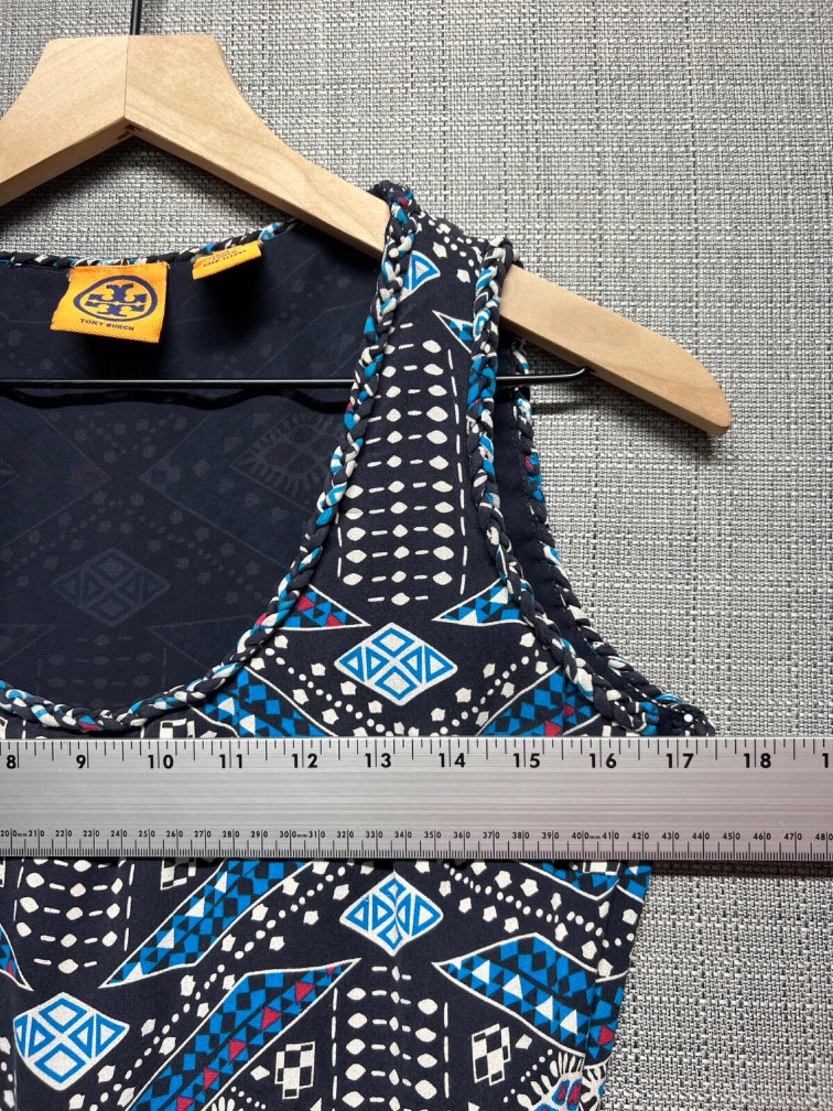 Abito da donna blu senza maniche Tory Burch scoop collo midi casual taglia 8