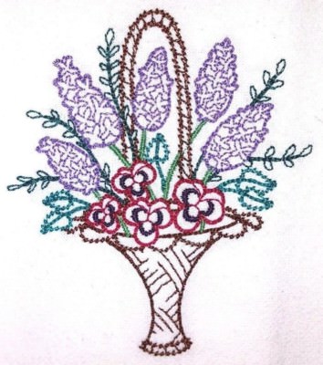 BLOOMING MAY BASKET MACHINE EMBROIDERED FLOUR SACK DISH TOWEL
