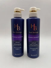 2x HB Hair Biology Silver & Glowing Purple Shampoo for Silver and Gray 12.8oz
