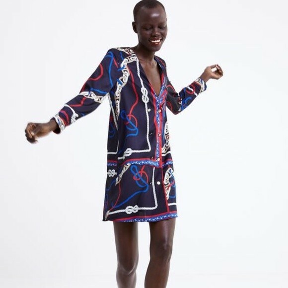 mini dress with knot zara NWT Zara Women Knot Print Chains Mini Dress Long Sleeve Size S Small