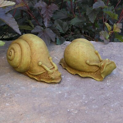 Cast Stone Cement Snail Pair Concrete Outdoor Garden Statue Set of 2