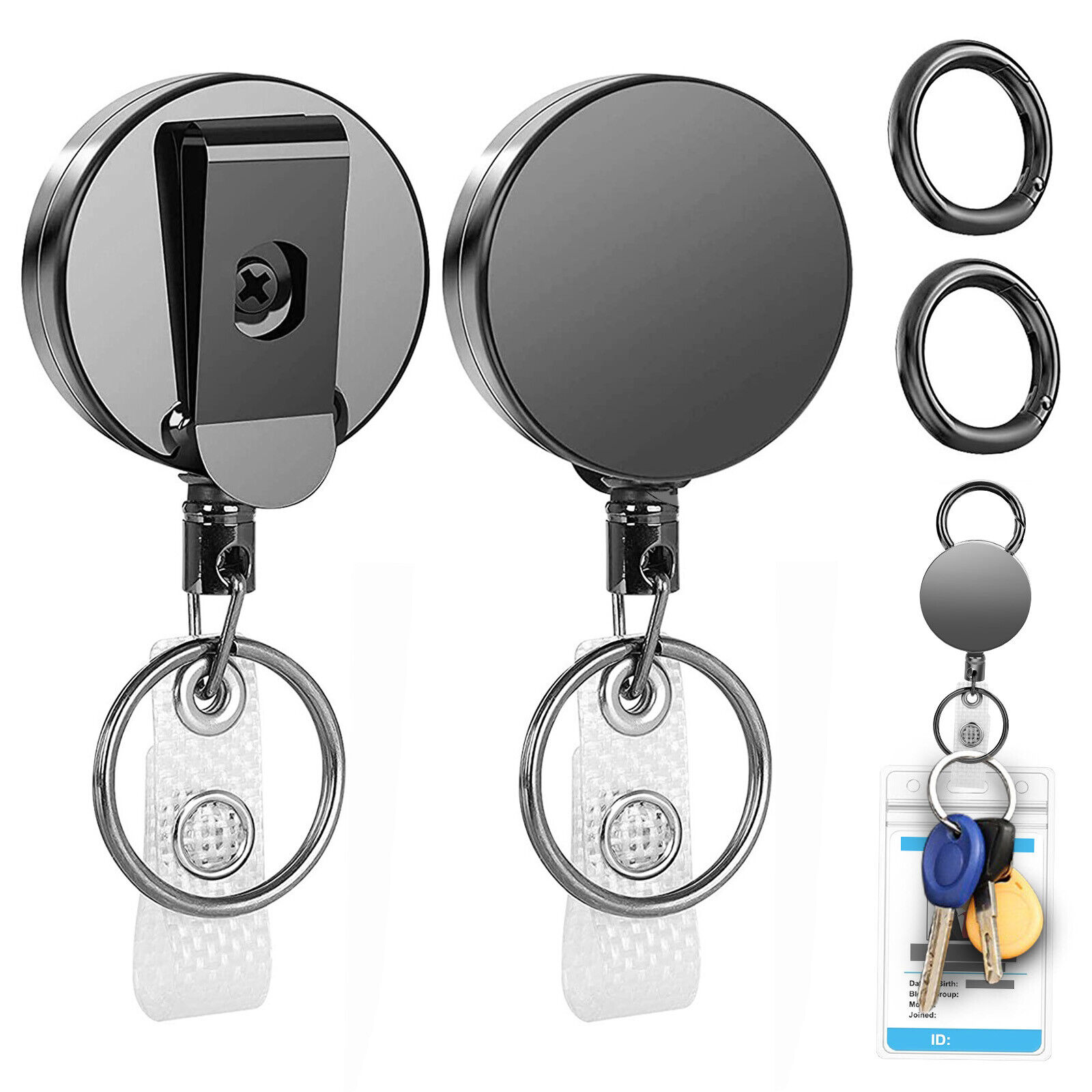 Durable Retractable Key Reel - Recoil Keyring with Clip 80cm Length