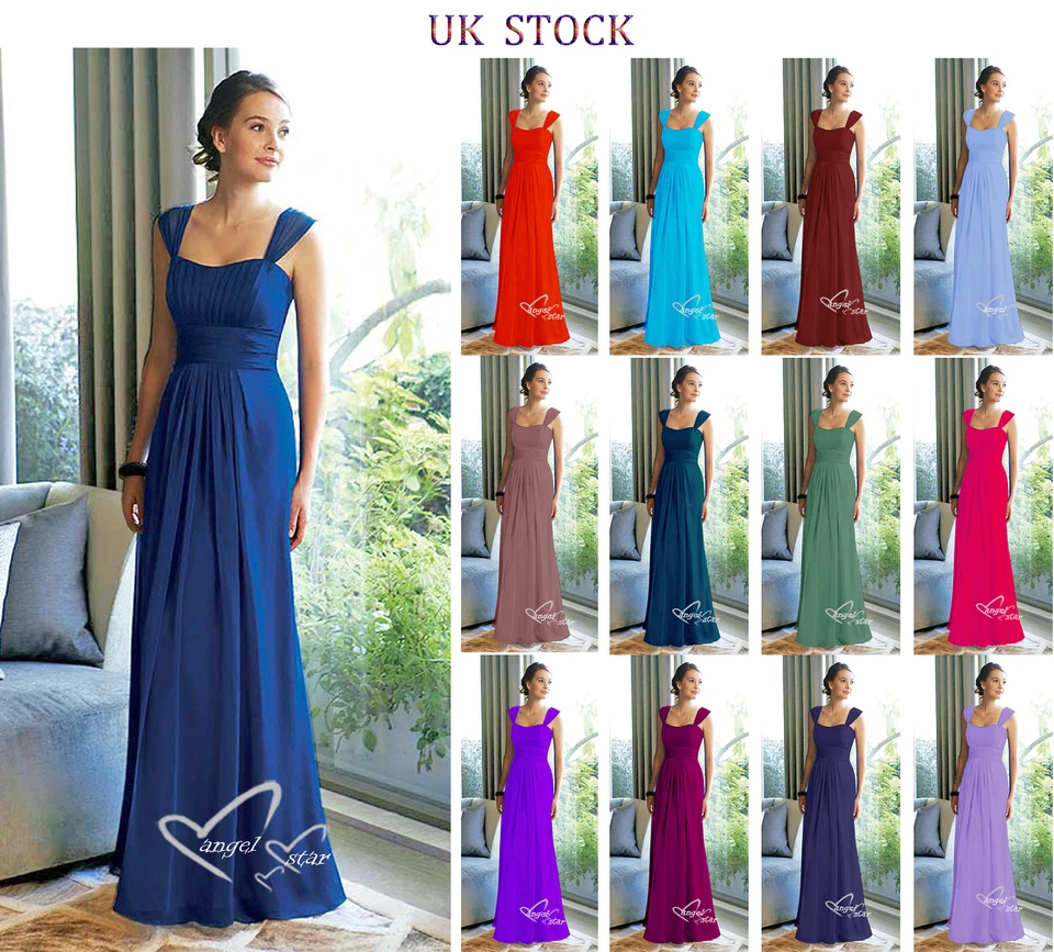 New Design Straps Ruched Long Chiffon bridesmaid Evening party Dress
