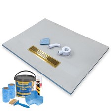 Linear Wet Room Shower Tray with Drain Longside Drain Position Gold Grate Finish