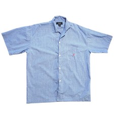Nautica Sleepwear 100 Cotton Button Shirt Short Sleeve Plaid Blue Mens Large