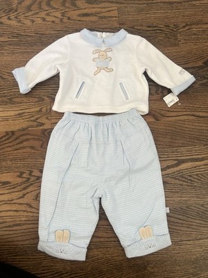 Absorba Baby Boys 2 Pc Bunny Outfit Set Blue White 9M NWT Neiman Marcus
