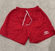 Vintage 90s Umbro Jacquard Shorts Mens S Red Nylon Soccer Running Gym USA