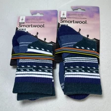 2 Pack Men's Hike Merino Wool Crew Socks Athletic Size Med blue Smartwool