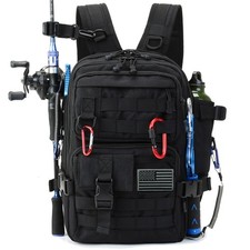 1000D Small Fishing Backpack with Flag - Compact Water-Resist Bag with Rod Ho...