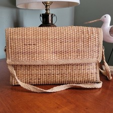 Vintage Italian Woven Rattan Shoulder Bag Natural Straw Fiber Made in Italy