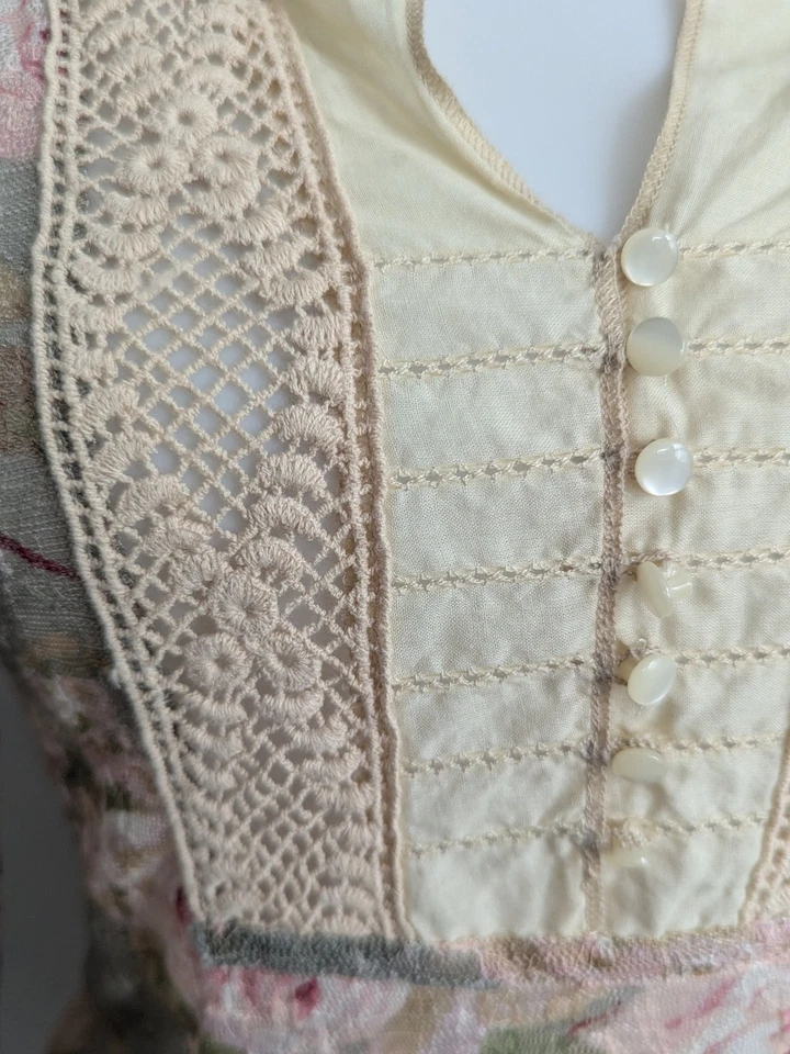 Ralph Lauren Denim Supply Top de Encaje Transparente Crochet Babero Henley Romántico Floral M  Foto 3 de 4