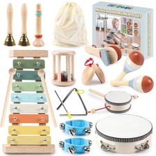 Baby Musical Instruments-11 in 1 Montessori Wooden Toys for Toddlers 1-3,