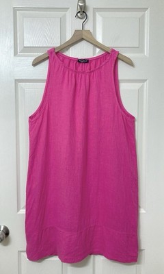 Francesca Bettini Pink Italian Linen Sleeveless Shift Dress Large Vacation Beach