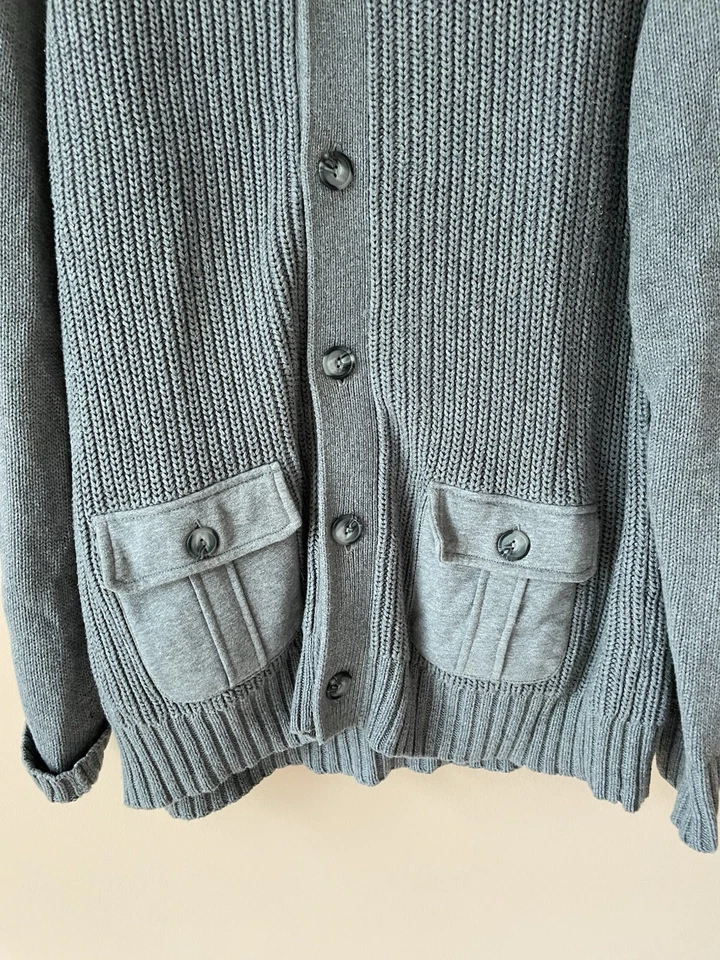 Cárdigan suéter vintage bajo 100 % algodón con bolsillos con botones para hombre X/L. Hecho en Estados Unidos Foto 4 de 4