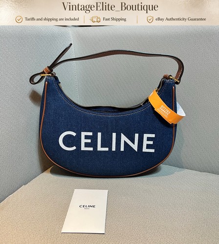 Celine Ava Medium Blue Denim Gold HW Shoulder Bag Preowned Authentic Classic