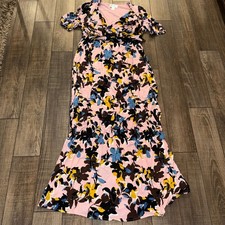 Motherhood Maternity Pink Floral V-Neck Wrap Maxi Dress Small Short Sleeve