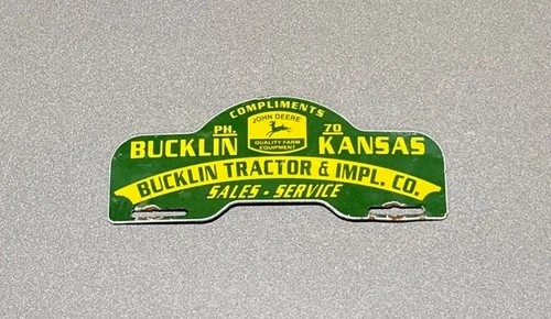 VINTAGE JOHN DEERE PLATE TOPPER PORCELAIN SIGN CAR GAS TRUCK GASOLINE OIL
