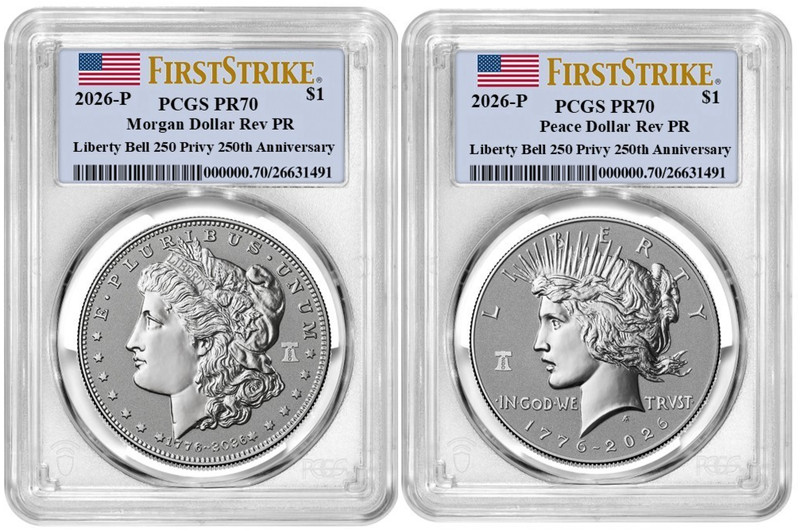 2026 Morgan & Peace Silver Dollar Reverse Liberty Bell PCGS PR70 FirstStrike #2