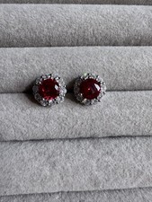 1CT Lab Grown Round Cut Ruby Stud Earrings 18k White Finish S925