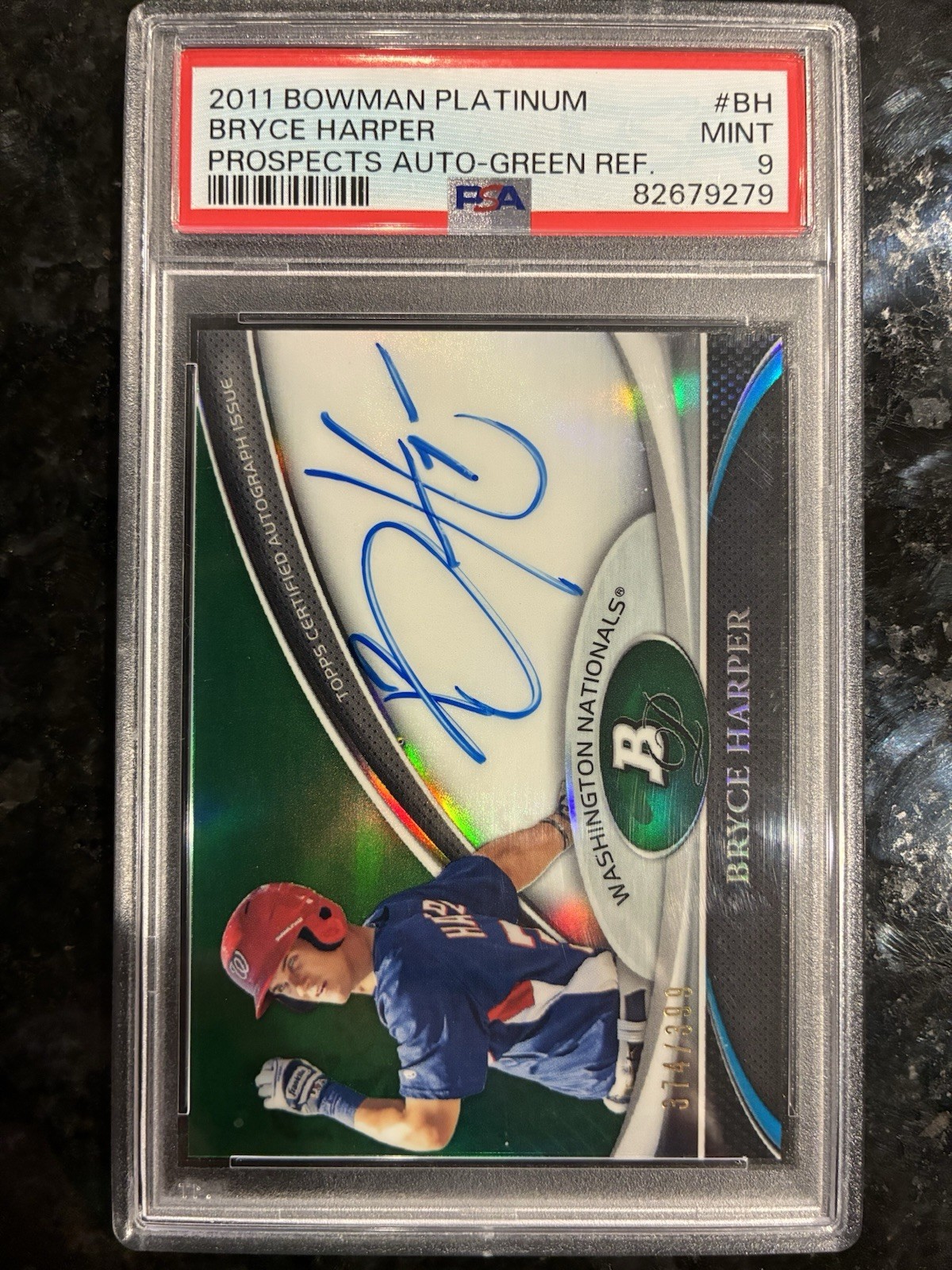 2011 Bowman Platinum #BH Bryce Harper Prospect Auto - Green Refractor /399 Psa 9