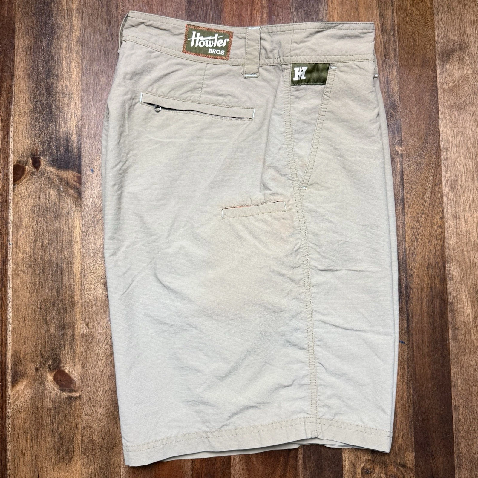 Howler Bros Heed The Call Khaki Shorts Size 35 Ripstop Outdoor Hiking Fishing