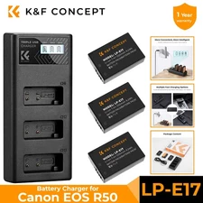 K&F Concept 3 Pack LP-E17 Battery and 3-slot LCD Charger for Canon EOS R50 RP R8