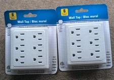 2-PACK White 6  Wall Tap Outlet Adapters Multi Plug Power Splitters Electrical