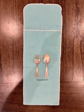 TIFFANY & CO STERLING SILVER BABY SPOON FORK GIFT SET WITH CLOTH INCLUDED LUXURY