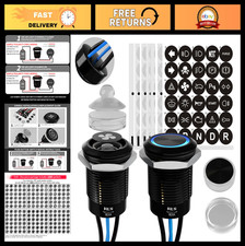 2-Pack 19mm Blue LED Push Button Switch, 12V-24V Waterproof Marine Switch, 20A