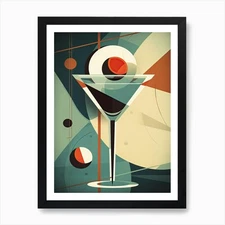 Martini Cocktail Mid Century Modern Framed Wall Art Poster Canvas Print Picture