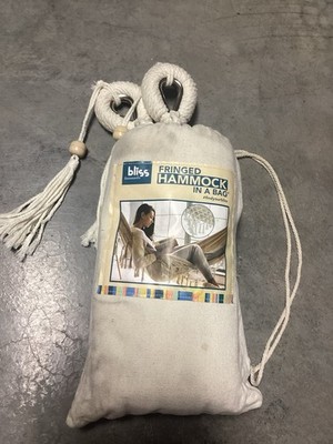 BLISS Hammocks Polyester Hand-Braided Hammock in a Bag Crochet Fringed Cream NIB