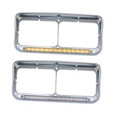 2x Chrome Headlight Bezels 12" Amber LED Light with Visor Amber LED Clear Lens