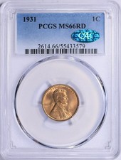 1931 Lincoln Cent : PCGS MS66RD CAC Blazing Red