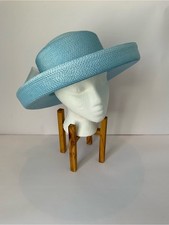 Jaclyn Smith Elegant Light Blue Derby Church Hat With Rolled Brim And Lace Bow