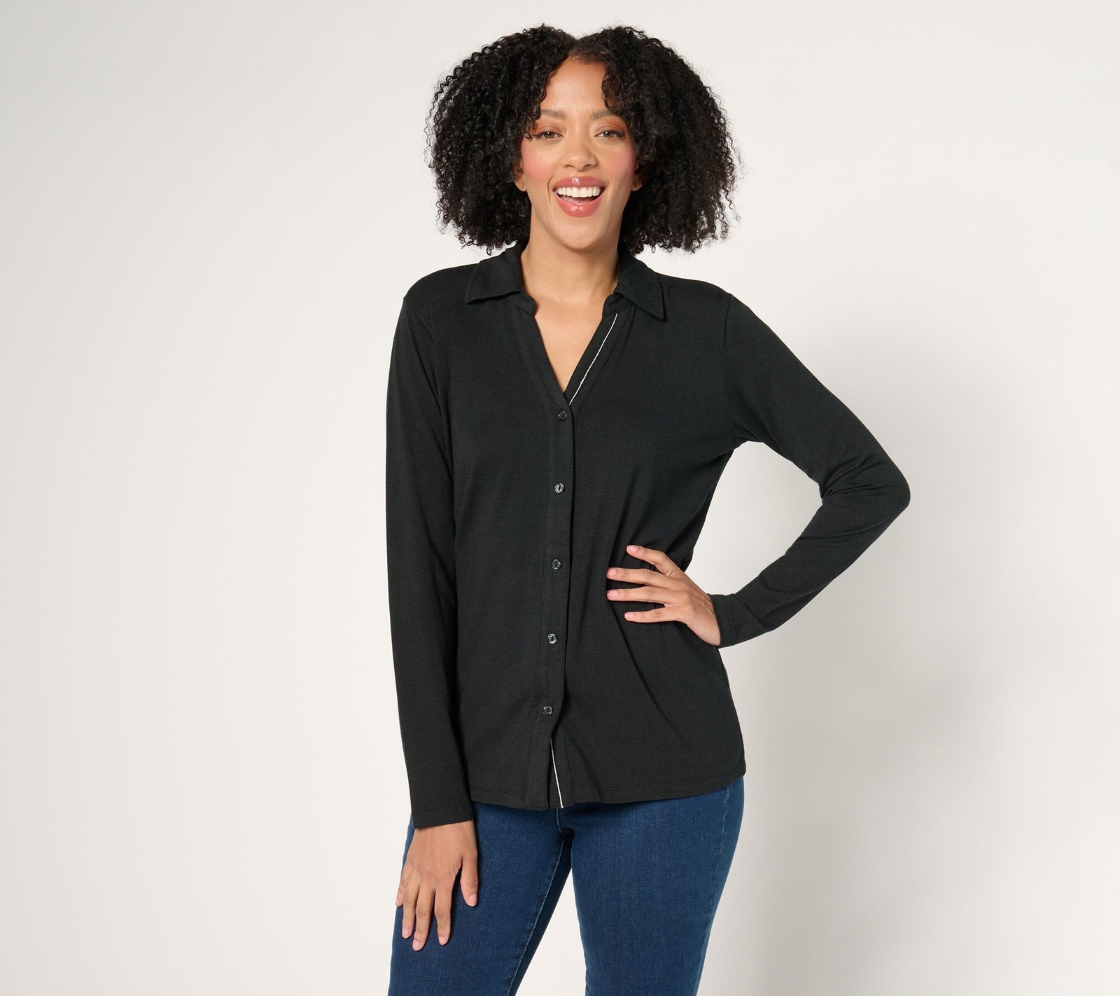 Maya J Women's Top Sz S Denim & Co. Adaptive Essentials So Soft Black A674322
