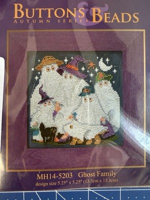 Mill Hill Autumn Series Buttons Beads Ghost Family Cross Stitch Kit w Cat Button