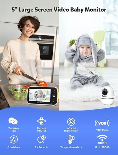 GoodBaby 5" Baby Monitor with Camera and Audio, No WiFi Secure Camera, 30-Hour - 第 2/6 張圖片