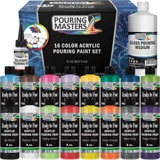Pouring Masters 16-Color Ready-To-Pour Acrylic Pouring Paint Set, with Silicone