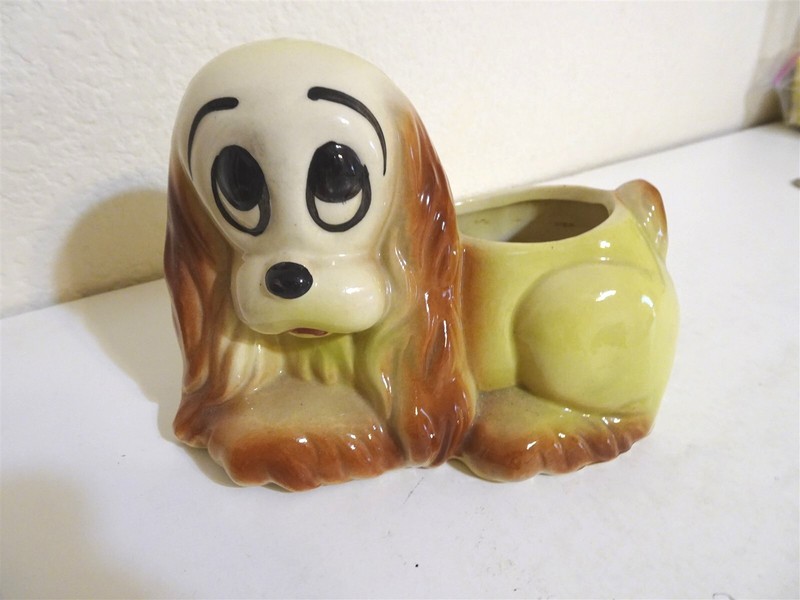 Vintage ceramic planter large sad eyes Cocker Spaniel dog MCM