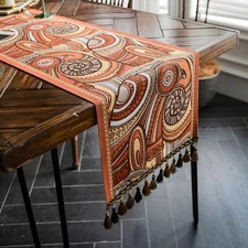 Farmhouse Braided Striped Table Runner 14"x70" with Tassels Yellow