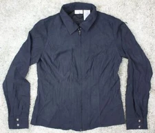 White Stag Ladies Zipper Long Sleeve Black Collar Polyester Top Shirt Blouse S