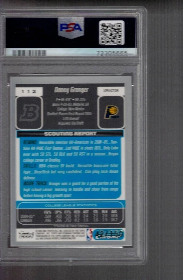 #112 xfractor Danny Granger rc 2005 06 BOWMAN CHROME dp PSA 10 pop 1 42/150 — 第 2/2 张图片