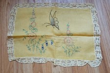 vintage hand embroidered Decorative Pillow Throw, Butterfly And Flowers