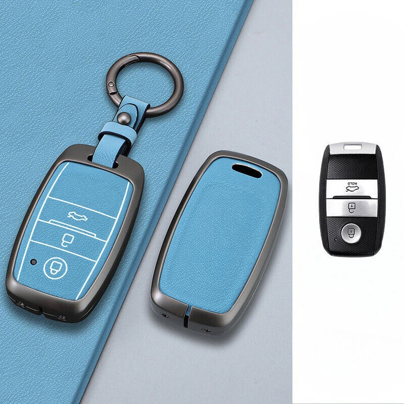 Zinc Alloy Leather Car Key Case Cover For Kia Picanto Sedona Forte Niro Optima Foto 3 de 4