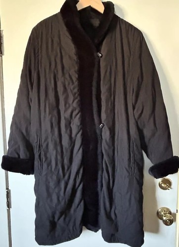 Vintage Freeport Studios Black Reversible Faux Fur Knee Length Coat Medium USA - Picture 11 of 14