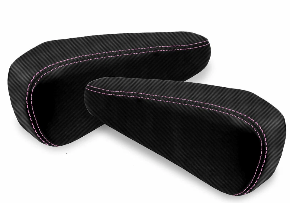Cubierta de reposabrazos de asiento de fibra de carbono para Chevrolet Astro 1995-2005 puntada rosa Foto 3 de 4