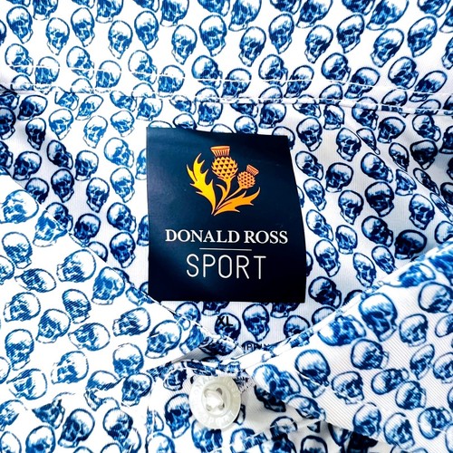 Donald Ross Sport Golf Polo Performance Blu Teschi Elasticizzata XL Preppy USA Manica - Foto 3 di 8