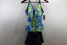 Jantzen 2 Piece Women's Swimsuit Green/Blue Floral Size 14