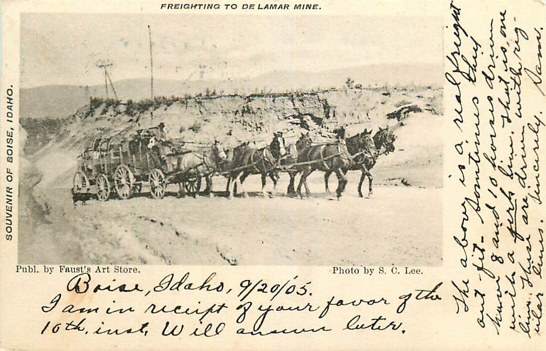 Private Mailing Card Freight Wagon to De Lamar Mine, Boise, Idaho