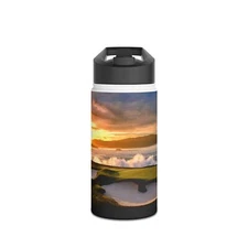  f  Pebble Beach 18th Hole Sunset Golf Course Art Stainless Steel Water Bottle, 
